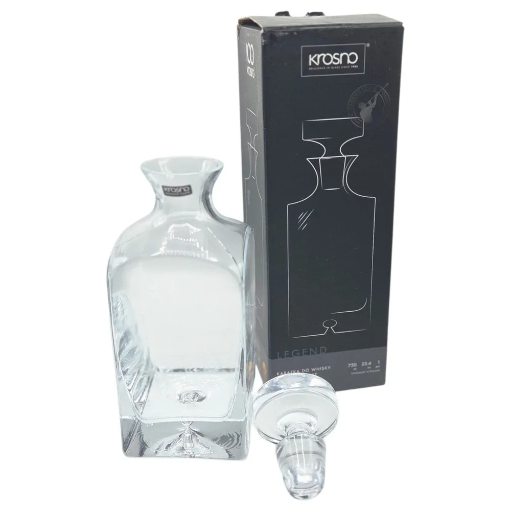 Krosno Glass Heavy Square Decanter With Stopper Made In Poland 24.5oz 750ml NEW